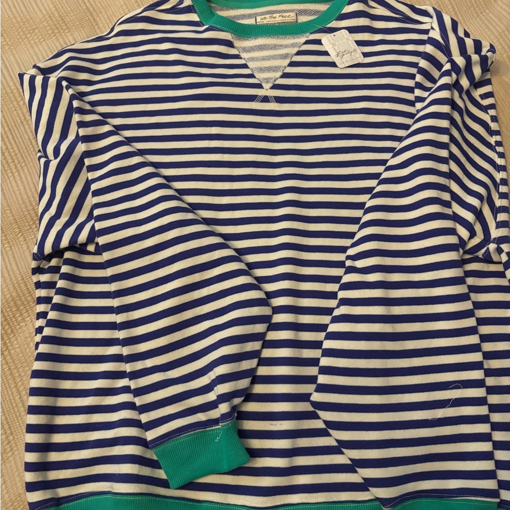 We The Free Blue and White Striped Sweatshirt
